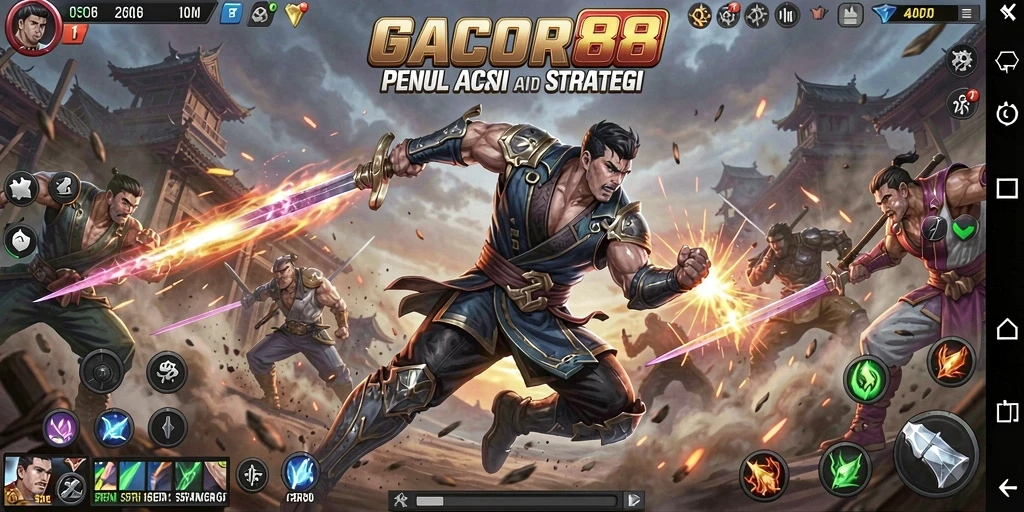 Tangkapan layar GACOR88 menampilkan pertarungan yang mendebarkan antara karakter.