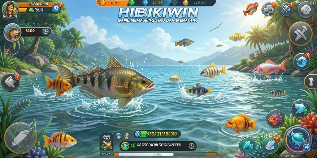 Gameplay HIBIKIWIN yang menampilkan aksi memancing seru.