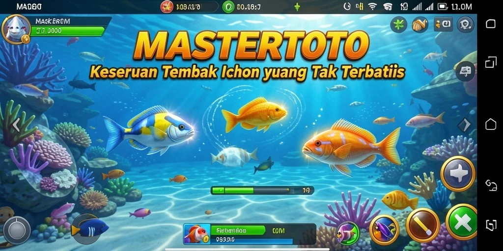 Screenshot gameplay MASTERTOTO menampilkan aksi menembak ikan yang seru.