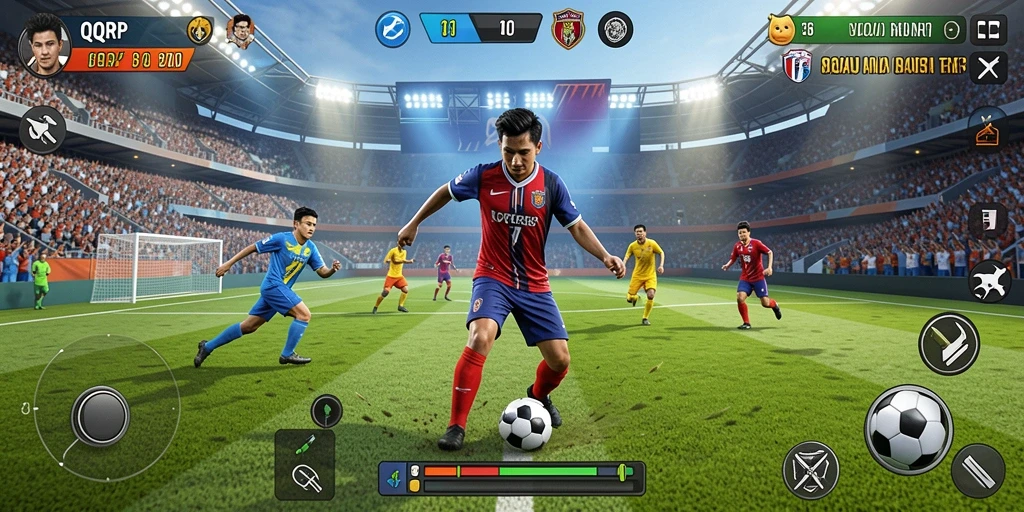 Gameplay QQRP dengan grafik sepak bola yang menarik.