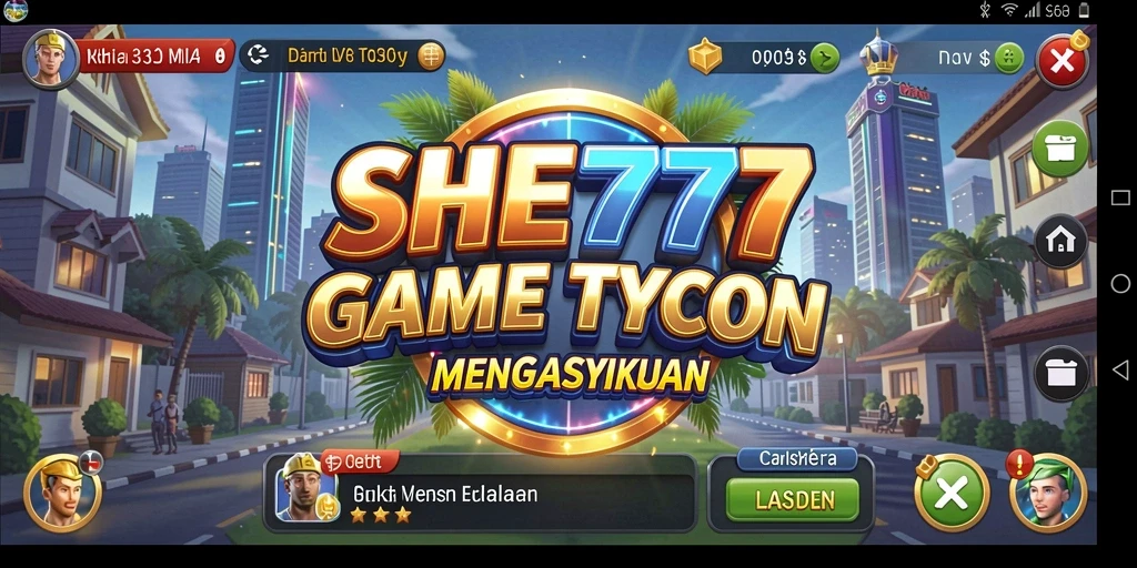 Screenshot gameplay SHE777 menampilkan momen seru dalam mengelola bisnis Tycoon.